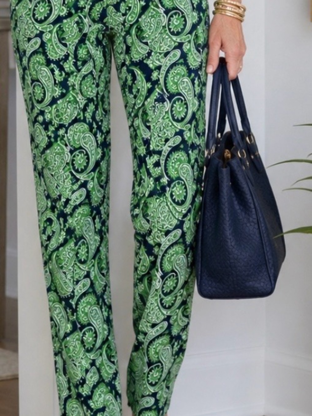 Gretchen Scott Designs Navy and Lime Green Paisley Pant